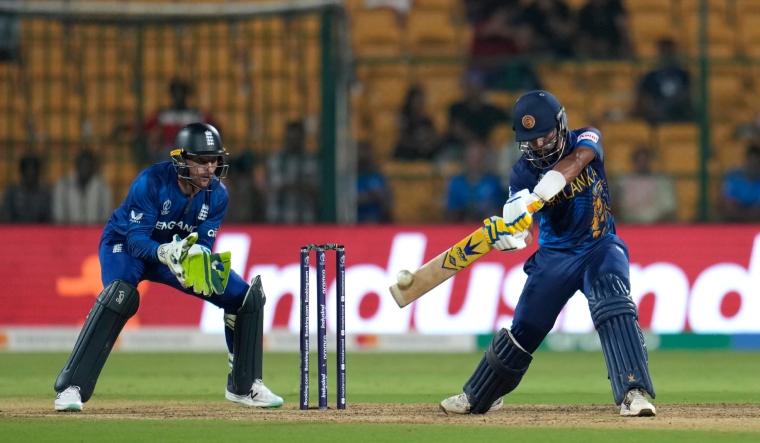 Sadeera Samarawickrama plays a shot against England | AP
